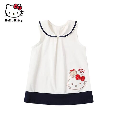 Hello Kitty凯蒂猫女童海军领棉质无袖连衣裙夏季卡通休闲裙子