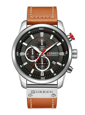 CURREN男士石英皮带表 日历男表 六针日历手表防水手表卡瑞恩8291