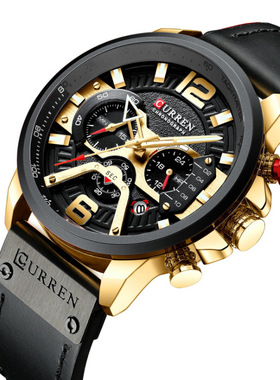 CURREN/卡瑞恩8329潮流男士防水手表 六针多功能时针动态大表盘表