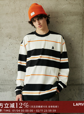 LAPRIMA STRIPE CREW NECK 日系基础条纹长袖宽松纯棉小领口上衣