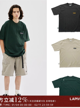 LAPRIMA  LAP POCKET BOX 时尚口袋休闲植绒刺绣短袖日系圆领T恤