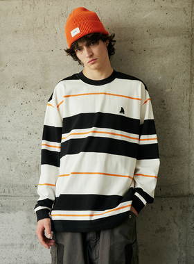 LAPRIMA STRIPE CREW NECK 日系基础条纹长袖宽松纯棉小领口上衣