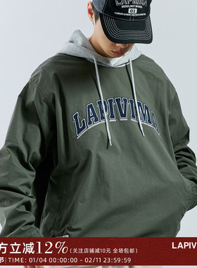 LAPIVIMA KNIT-WOVEN HOODIE SMOCK秋冬质感字母贴布绣男连帽罩衣