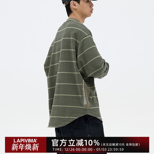 STRIPED CREW LAPIVIMA 拼接刺绣条纹圆领长袖 HEM NECK ROUND