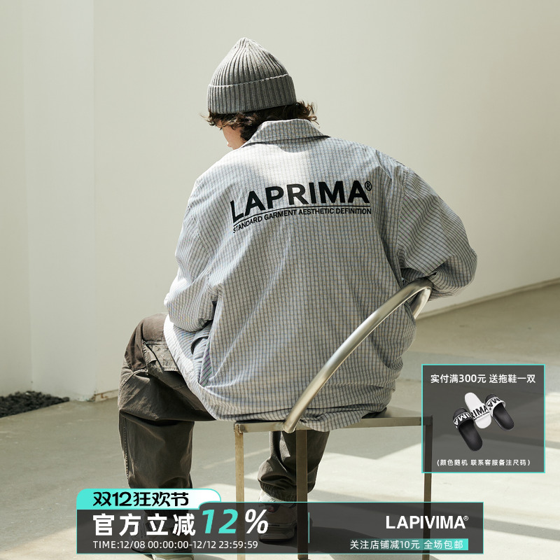 laprima翻领格纹logo印花夹克