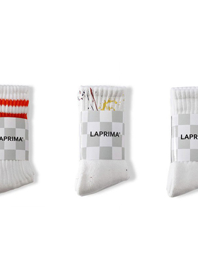 LAPRIMA/LAPIVIMA 复古风百搭中长筒纯棉袜子运动袜条纹泼墨长袜