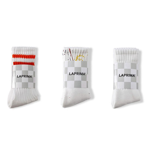 LAPRIMA/LAPIVIMA 复古风百搭中长筒纯棉袜子运动袜条纹泼墨长袜