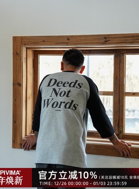 LAPIVIMA CONTRAST 3/4 LS TEE 珠地撞色七分袖圆领拼接插肩袖T恤