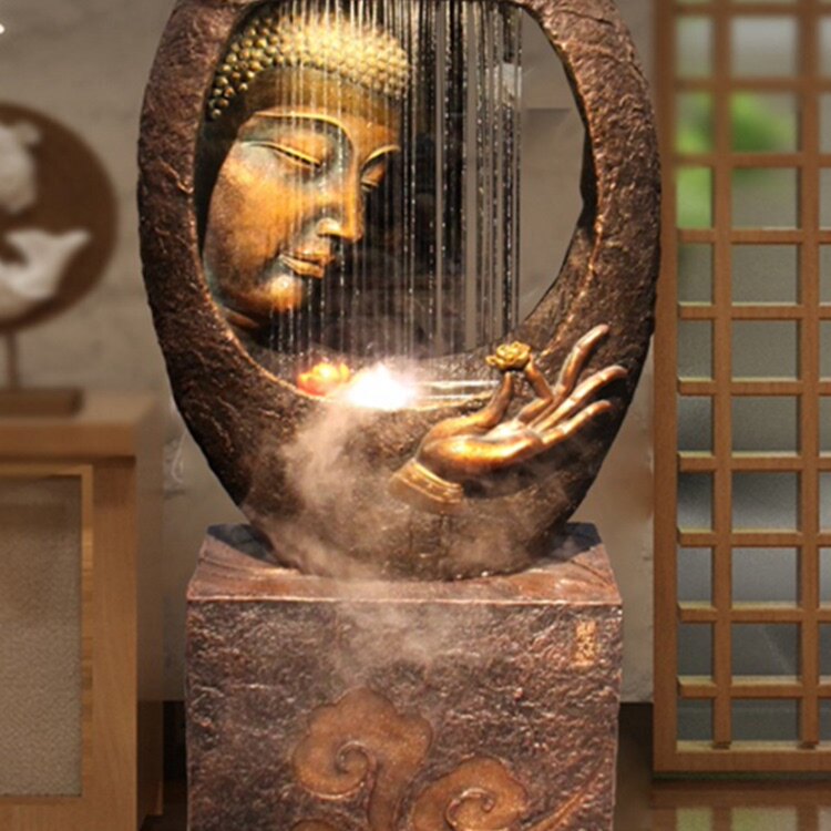 禅意佛像盆景落地摆件家居客厅玄关办公室装饰流水加湿器创意礼品
