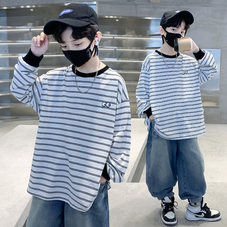 男童条纹打底衫春秋2025新款儿童t恤长袖纯棉中大童内搭上衣炸街T,童装/婴儿装/亲子装,T恤,淘宝优惠券,粉丝福利购,淘宝优惠卷