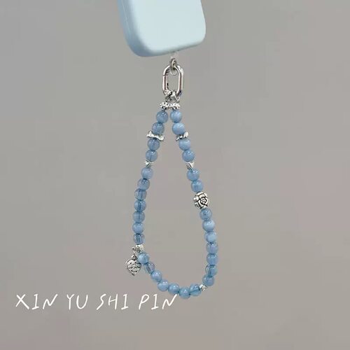 手工法式轻奢蓝色串珠土星提溜手机链 新款小众精致钥匙挂饰