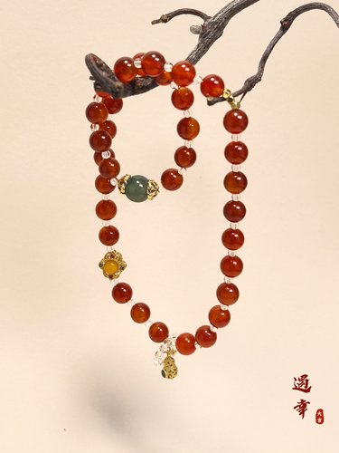 本命年红玛瑙手链 多圈玛瑙手串 鎏金配饰旺气运