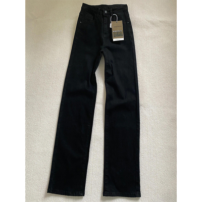 高个子加长黑色加绒直筒牛仔裤