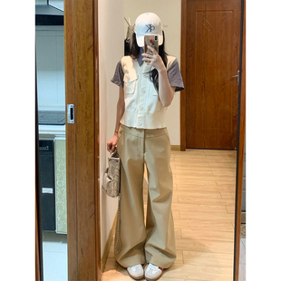 175高个子加长180雅痞老钱风休闲裤女2025夏新款显瘦卡其阔腿裤