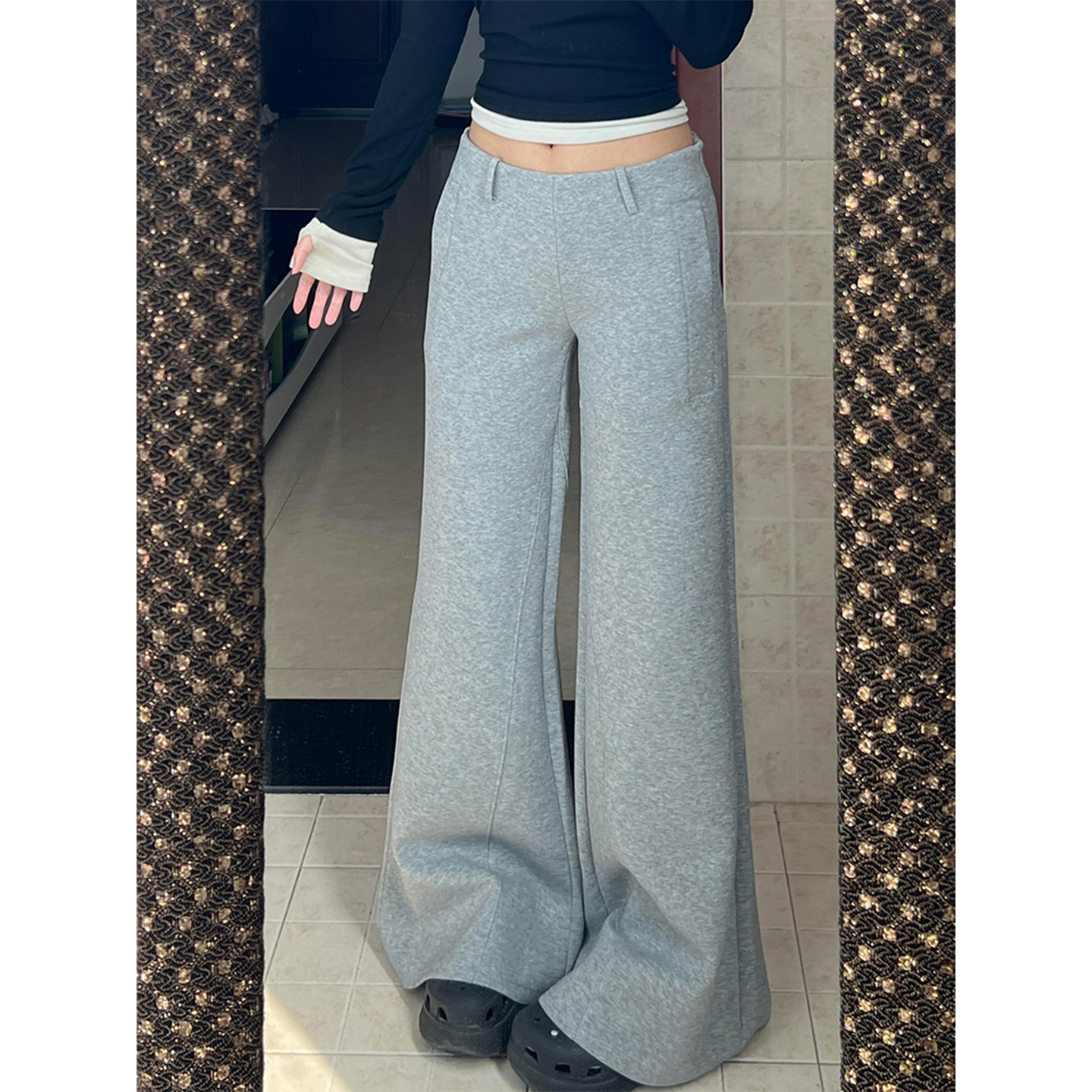 高个子加长复古通勤感低腰微喇裤