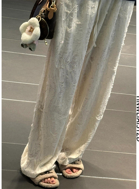 175高个子加长180杏色烫钻休闲裤女2025夏新款垂感显瘦遮肉阔腿裤