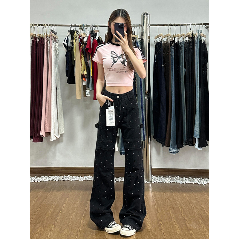 175高个子满天星带钻工装牛仔裤