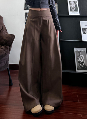 高个子超长175美拉德风咖色西装裤女春季宽松显瘦垂感休闲阔腿裤