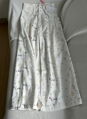 175高个子超长卡通小狗印花白色休闲阔腿裤女2026春季宽松拖地裤