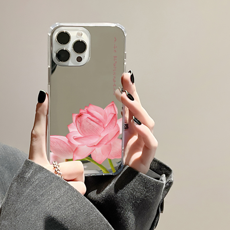 新中式荷花适用iphone14华为p50e苹果13手机壳小米12中国风opporeno8复古vivos16一加plus荣耀50镜面nova9pro