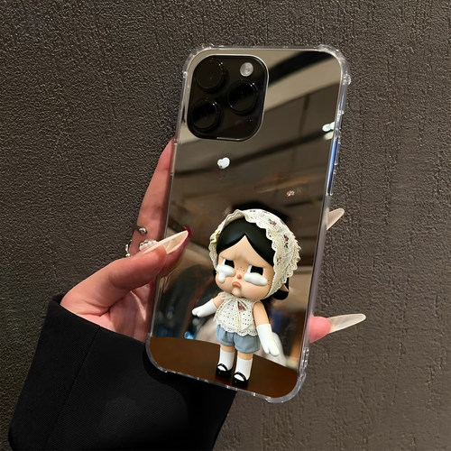 敲可爱哭娃适用iPhone17promax镜面16e公仔15Pro苹果14手机壳xsmax补妆12pro巨好看小众13卡通8plus小女孩xr