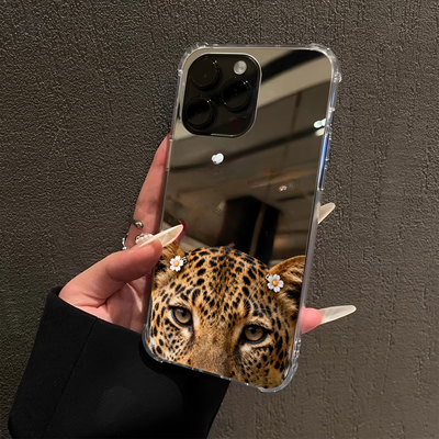 ins风花豹女生版适用iPhone17pro镜面16promax可爱15Pro苹果14手机壳xsmax补妆13简约xr情侣8plus创意12豹子7