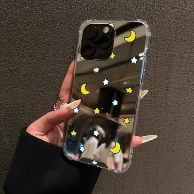 星星月亮适用iphone15华为pura70苹果13手机壳opporeno8镜面vivox90s简约一加12创意mate60pro情侣小米14清新