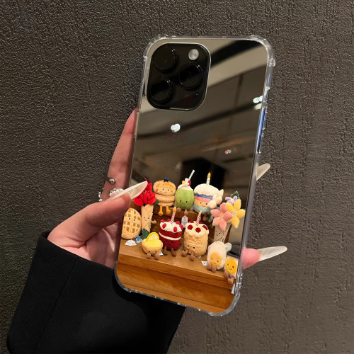 治愈可爱植物公仔适用iPhone17pro镜面16promax简约15Pro苹果14手机壳xsmax补妆13卡通12情侣7萌宠8plus创意