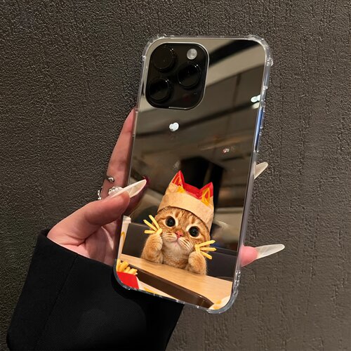ins风M记薯条麦猫适用于iPhone18promax镜面16e小猫15Pro苹果14手机壳xsmax软17pro可爱13创意7小众8plus外壳