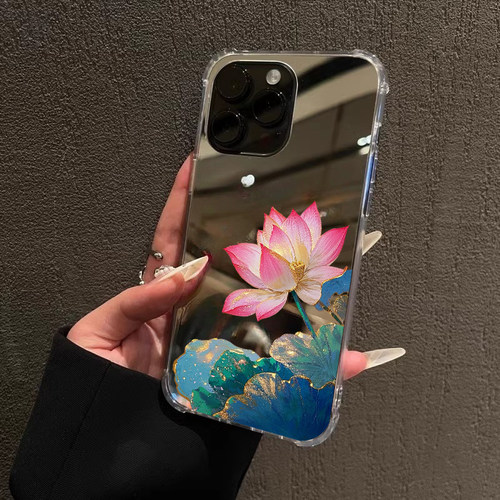新中式荷花好运连连适用iPhone17promax镜面15promax风景14Pro苹果16手机壳xsmax创意13简约12女78plus补妆xr