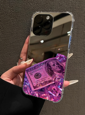 奢华紫醉金迷适用iPhone17pro镜面15promax简约14Pro苹果16手机壳xsmax补妆13美元7/8plus创意6p情侣12招财xr