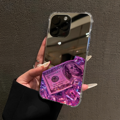 奢华紫醉金迷适用iPhone17pro镜面15promax简约14Pro苹果16手机壳xsmax补妆13美元7/8plus创意6p情侣12招财xr