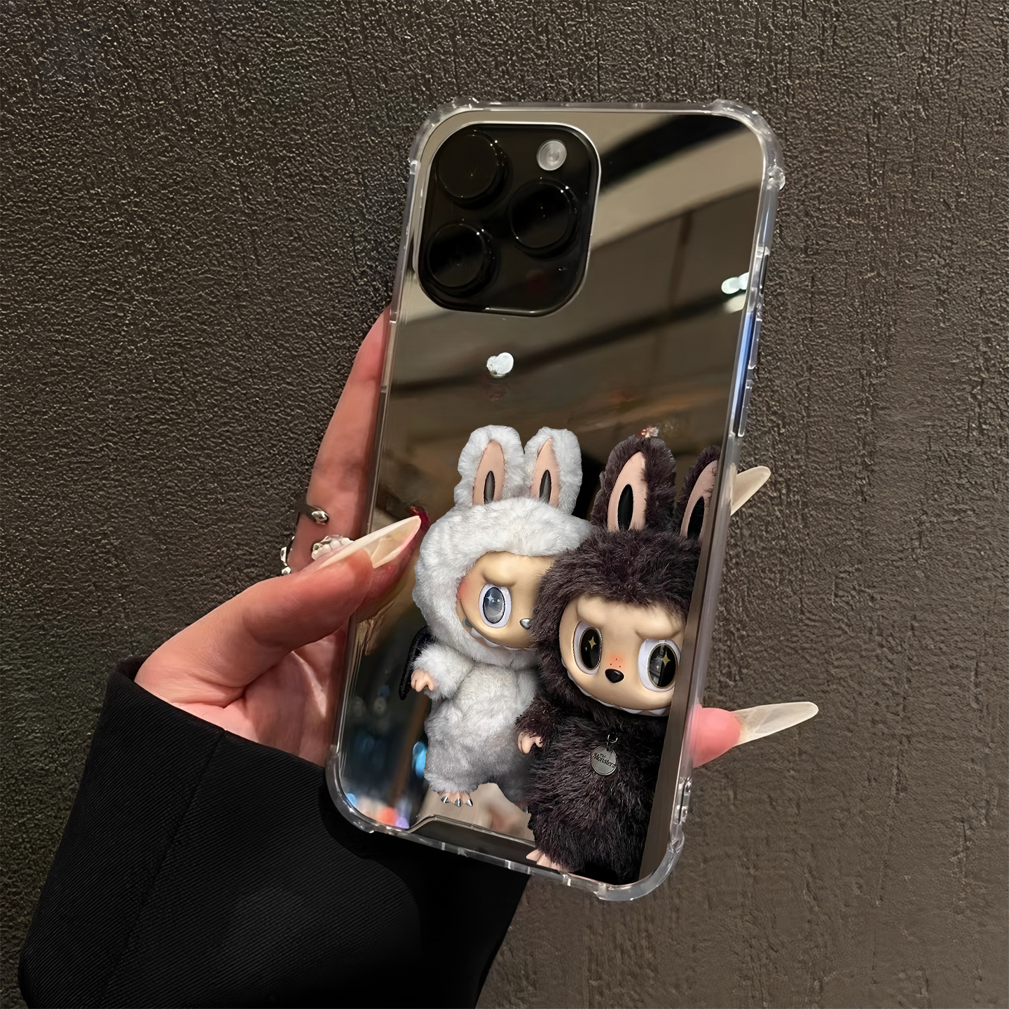 暗中观察labubu适用华为mate60pro手机壳华为p70红米k80vivox90镜面opporeno7创意小米14一加9可爱红米note13