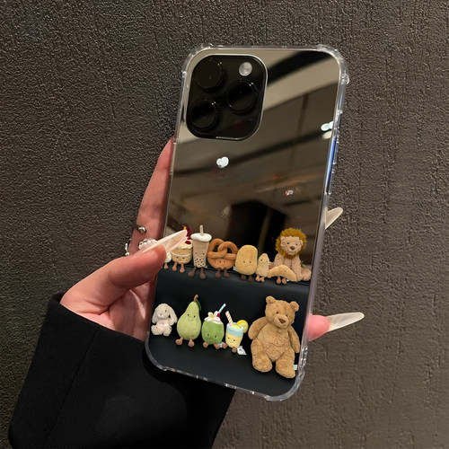 7治愈可爱动物合集适用iPhone17pro镜面15promax简约14Pro苹果16手机壳xsmax补妆13沙发公仔/8plus创意12情侣