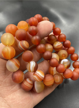 玉翔玉业 男女款红色哑光磨砂缠丝玛瑙圆珠手链手串