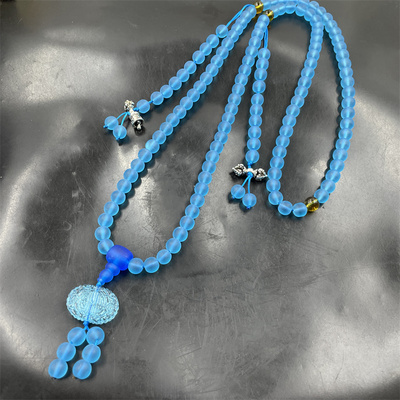 玉翔玉业 8毫米108颗哑光磨砂宝蓝色琉璃佛珠念珠 琥珀色佛珠手串