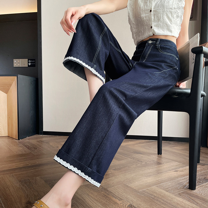 丹宁蓝直筒牛仔裤女八分春夏季新款高腰显瘦薄款九分蕾丝烟管裤子,女装/女士精品,牛仔裤,淘宝优惠券,粉丝福利购,淘宝优惠卷