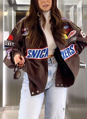Oversize printe jacket hip-hop baseball coat women女棒球外套