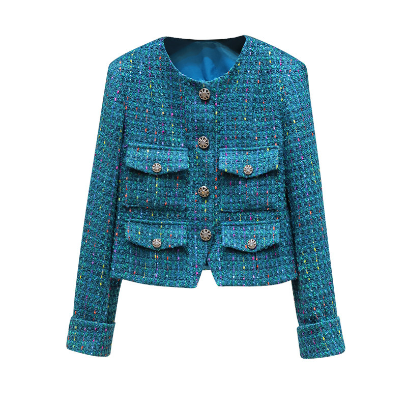 thumbnail for 2026 Early Autumn New Fashionable Chanel-style Elegant Round Neck Single-Breasted Multi-Pocket Long-sleeve High-Waisted Jacket Versatile for Women