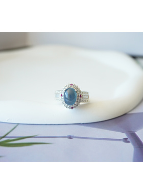 冰润蓝紫色翡翠戒面 缅甸天然A货翡翠裸石定制戒指镶嵌 【1722】