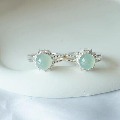 新款小清新天空蓝翡翠戒面镶嵌情侣戒指 缅A天然玉石耳饰【1346】