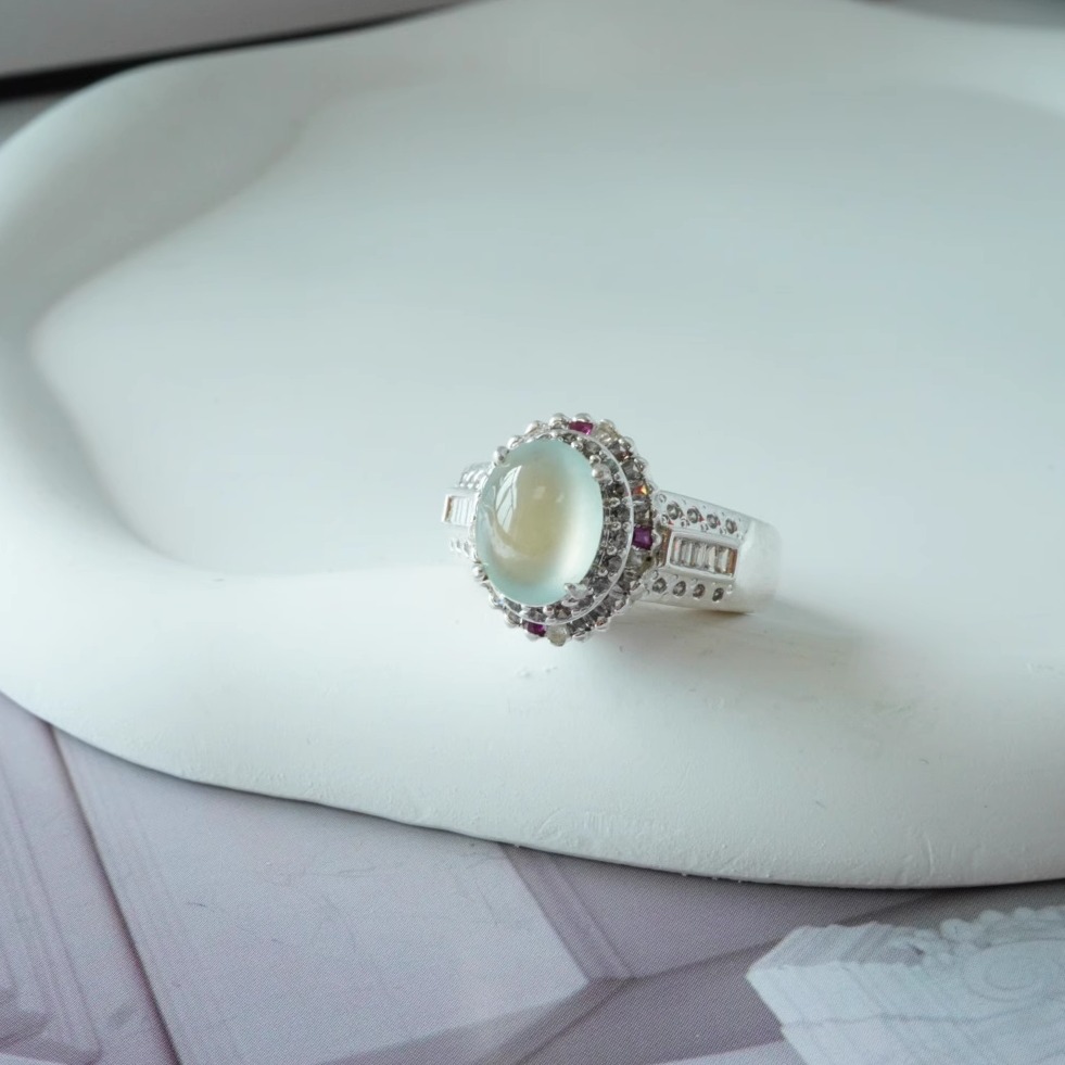 轻奢高级感优选玻璃种翡翠蛋面缅甸天然A货翡翠戒指吊坠【1558】