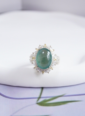 超美玻璃种起光天空蓝翡翠蛋面缅甸天然A货带证书大尺寸【1781】