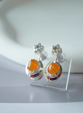 元旦福利品！天然无烧冰黄翡耳钉缅A货翡翠裸石定制饰品【1469】