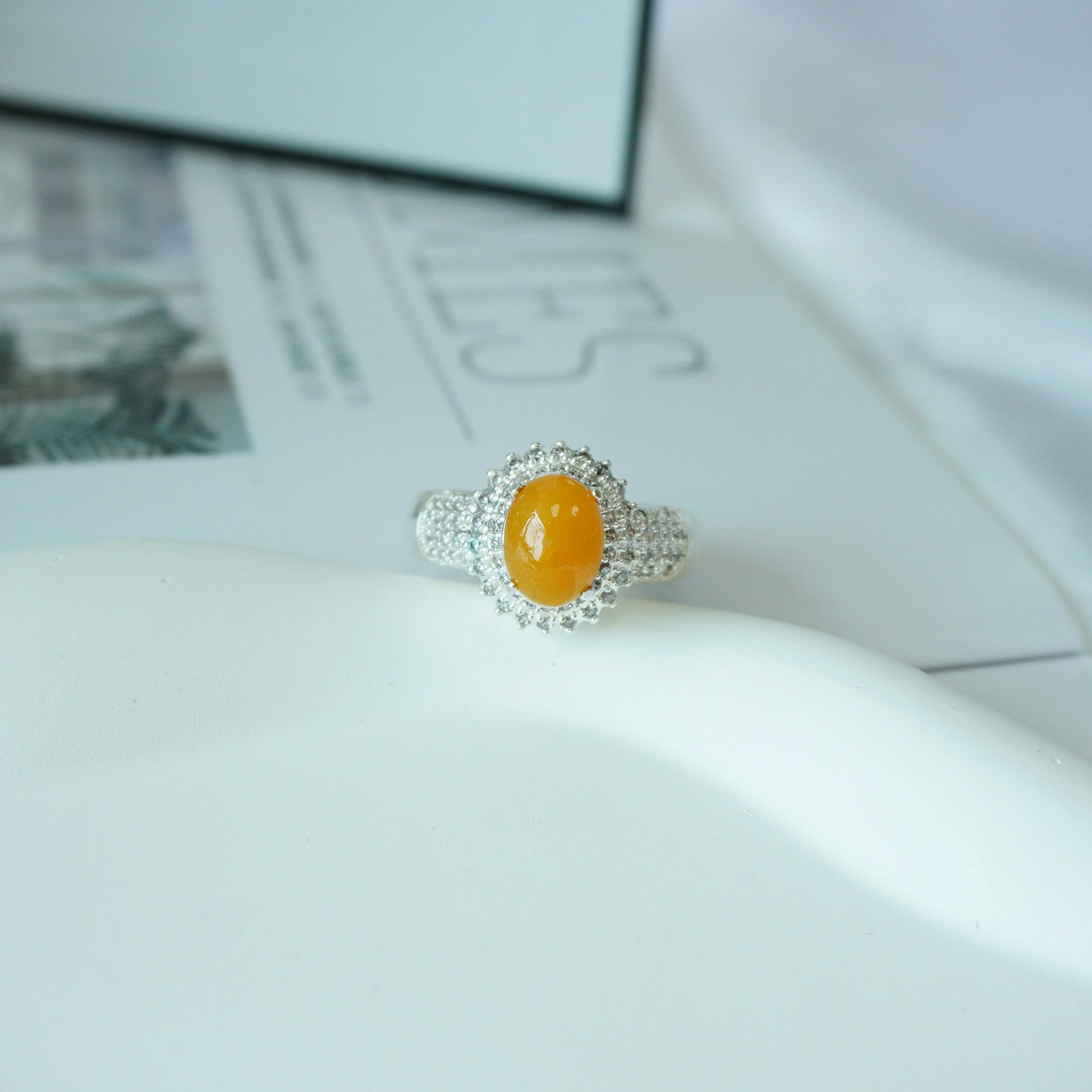 天然无烧黄翡戒面 缅甸天然A货翡翠蛋面镶嵌定制独特饰品【1294】