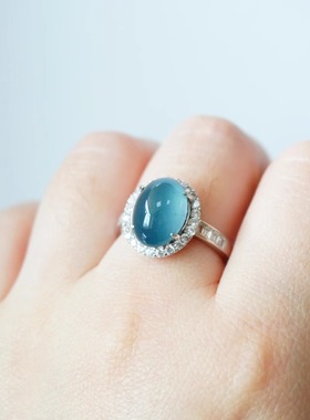 高货S925银镶绝美玻璃种蓝紫色翡翠蛋面缅甸A货天然玉石 【1369】