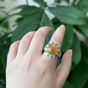 黄色蛋面天然无烧 1039 翡翠戒指 轻奢女 翡翠戒面 翡翠A货