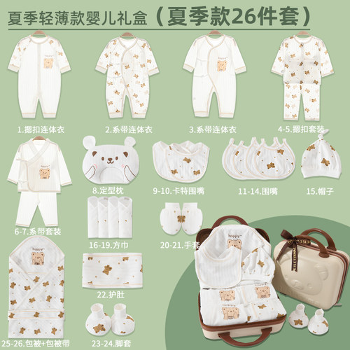 夏季新生儿礼盒套装薄款纯棉衣服
