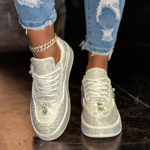 大码水钻蝴蝶结小白鞋女款