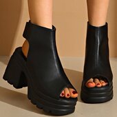 2025夏季 女防水台鱼嘴罗马凉靴 高跟粗跟凉鞋 新款 欧美外贸跨境大码